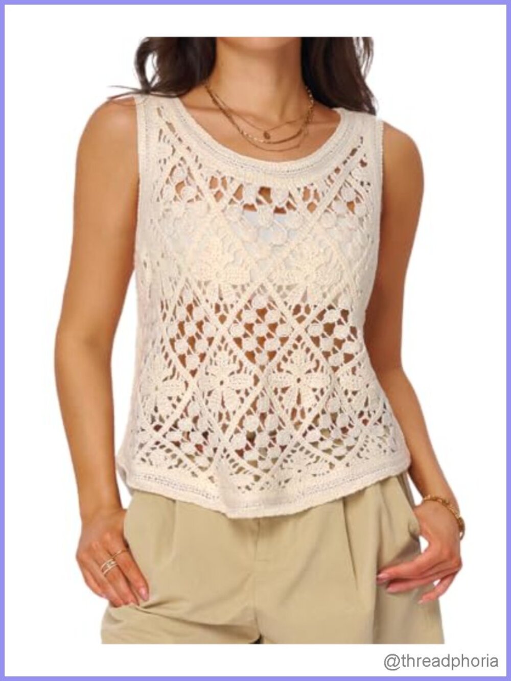 Crochet Sleeveless Tank Top Boho Scalloped Hem Summer Vacation